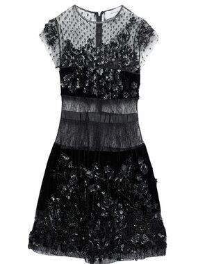 Amen Couture Black Leather Appliqué Sheer Mini Dress Sample Size 40 US 4